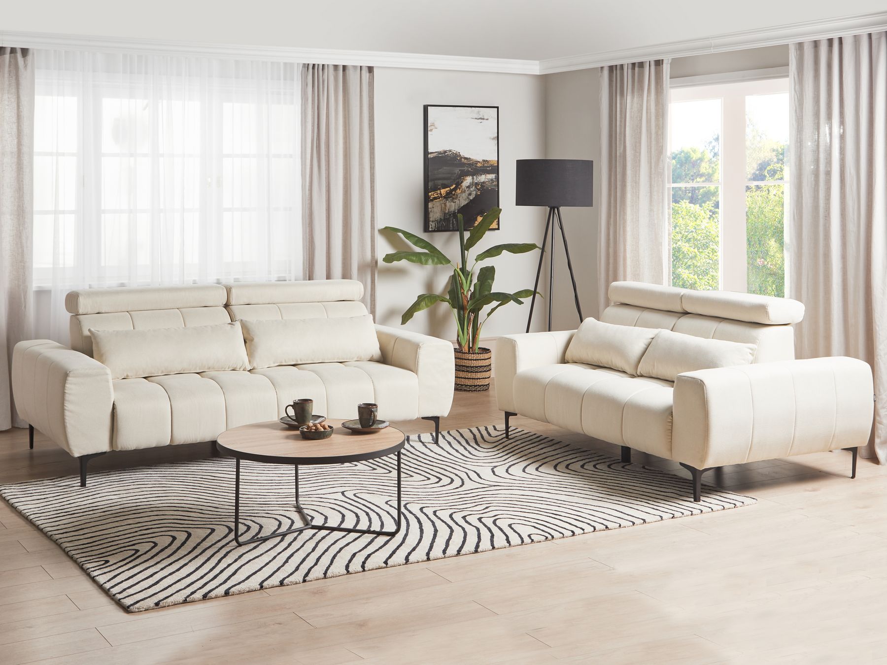 2 Seater Fabric Sofa Cream VEGAMO