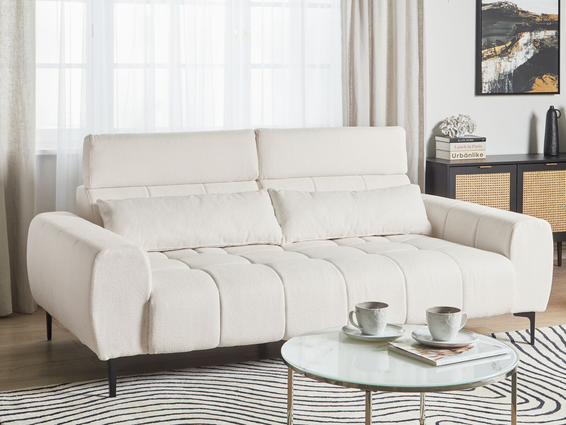 3 Seater Boucle Sofa White VEGAMO