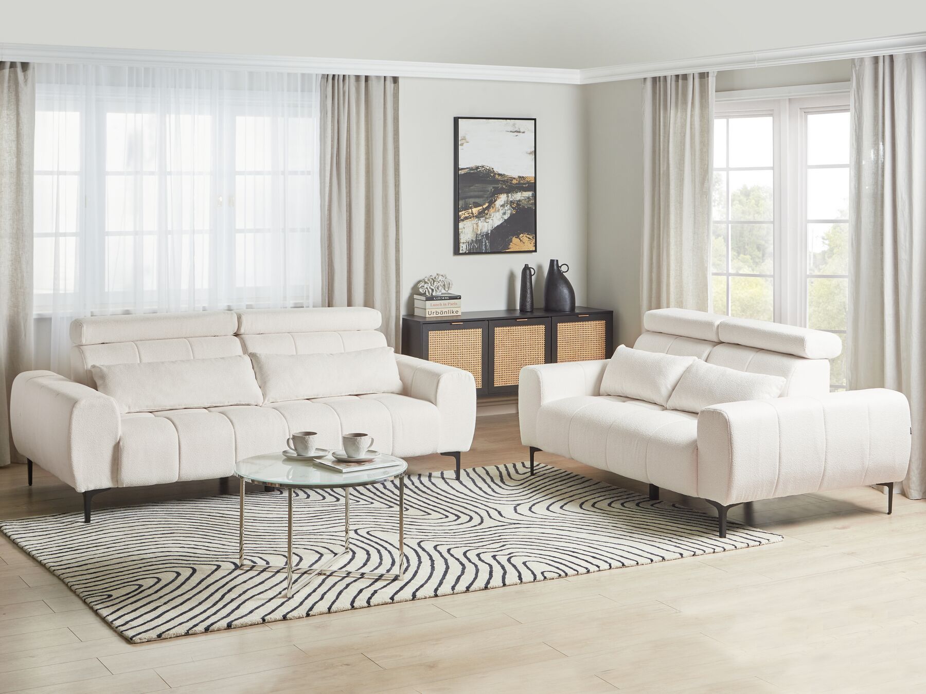 3 Seater Boucle Sofa White VEGAMO