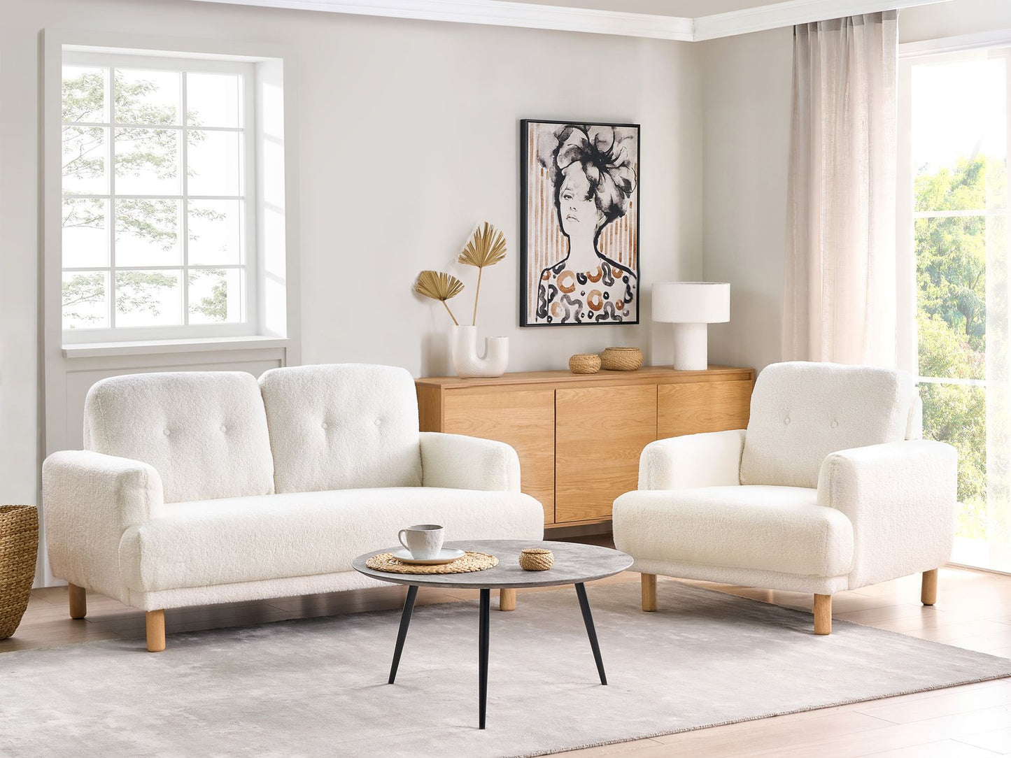 2 Seater Boucle Sofa White TUVE