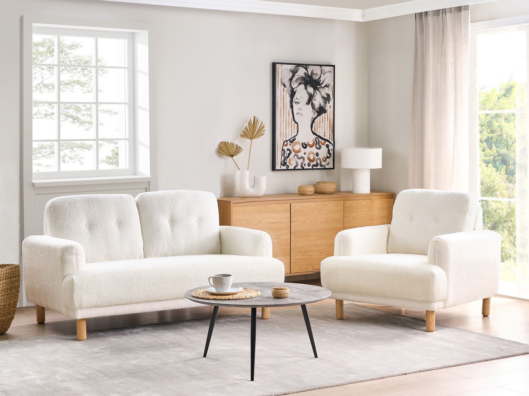 2 Seater Boucle Sofa White TUVE