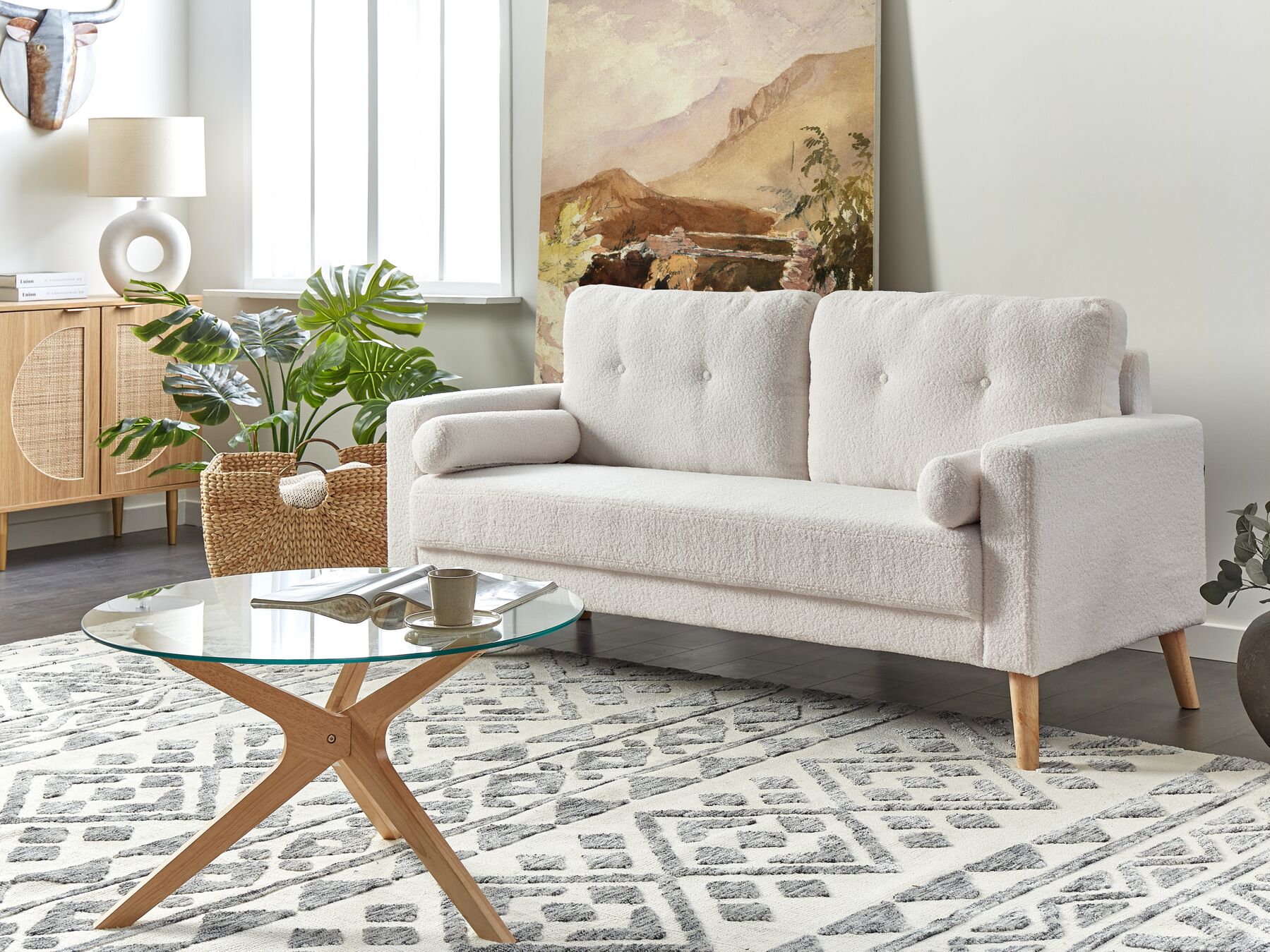 2 Seater Boucle Sofa Off-White KALMAR