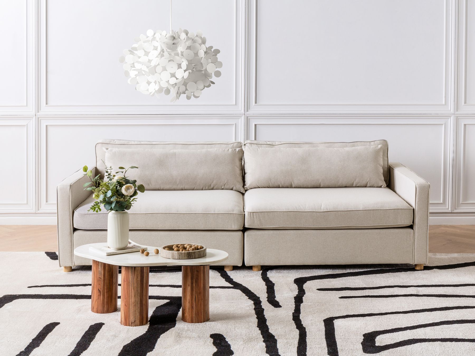 3 Seater Fabric Sofa Beige VINSTRA