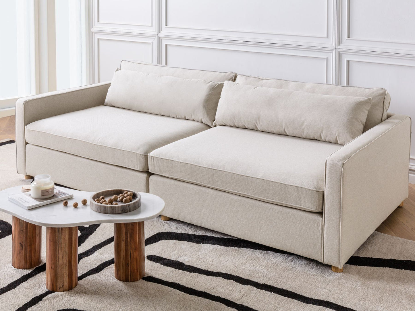 3 Seater Fabric Sofa Beige VINSTRA