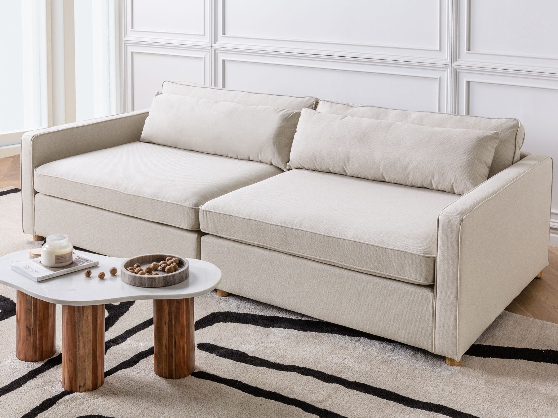 3 Seater Fabric Sofa Beige VINSTRA