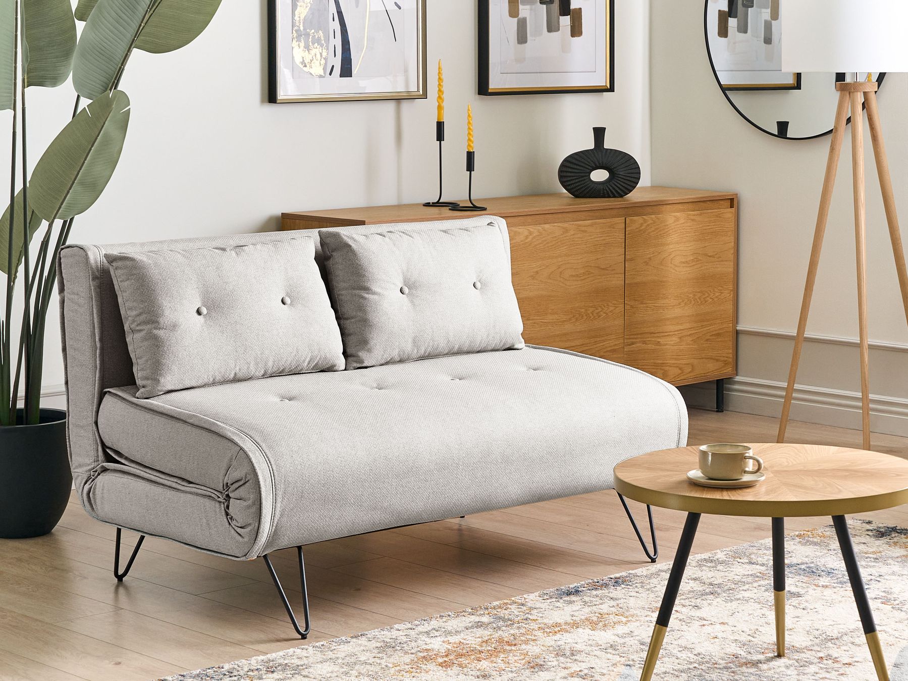 2 Seater Fabric Sofa Bed Light Grey VESTFOLD