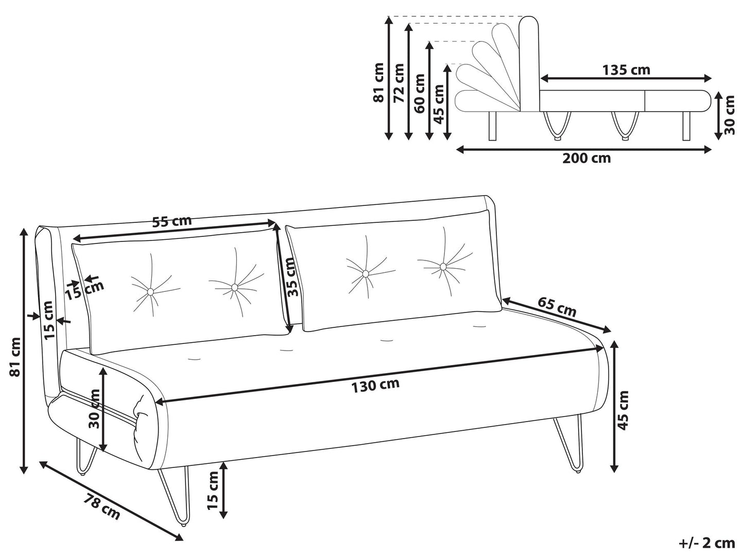 2 Seater Fabric Sofa Bed Light Grey VESTFOLD