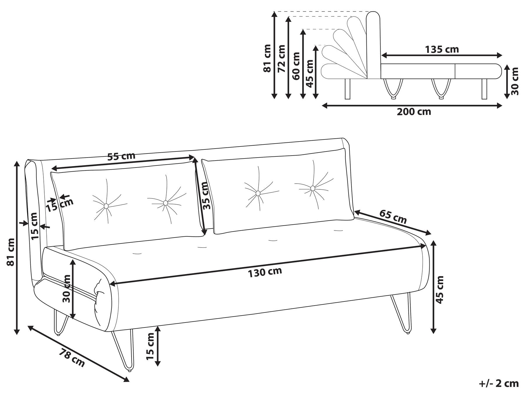 2 Seater Fabric Sofa Bed Light Grey VESTFOLD