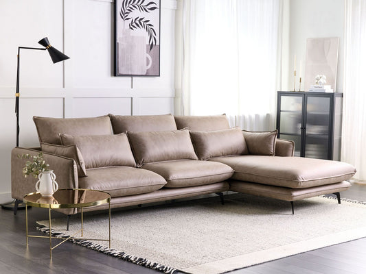 Left Hand Faux Suede Corner Sofa Light Brown GALLO