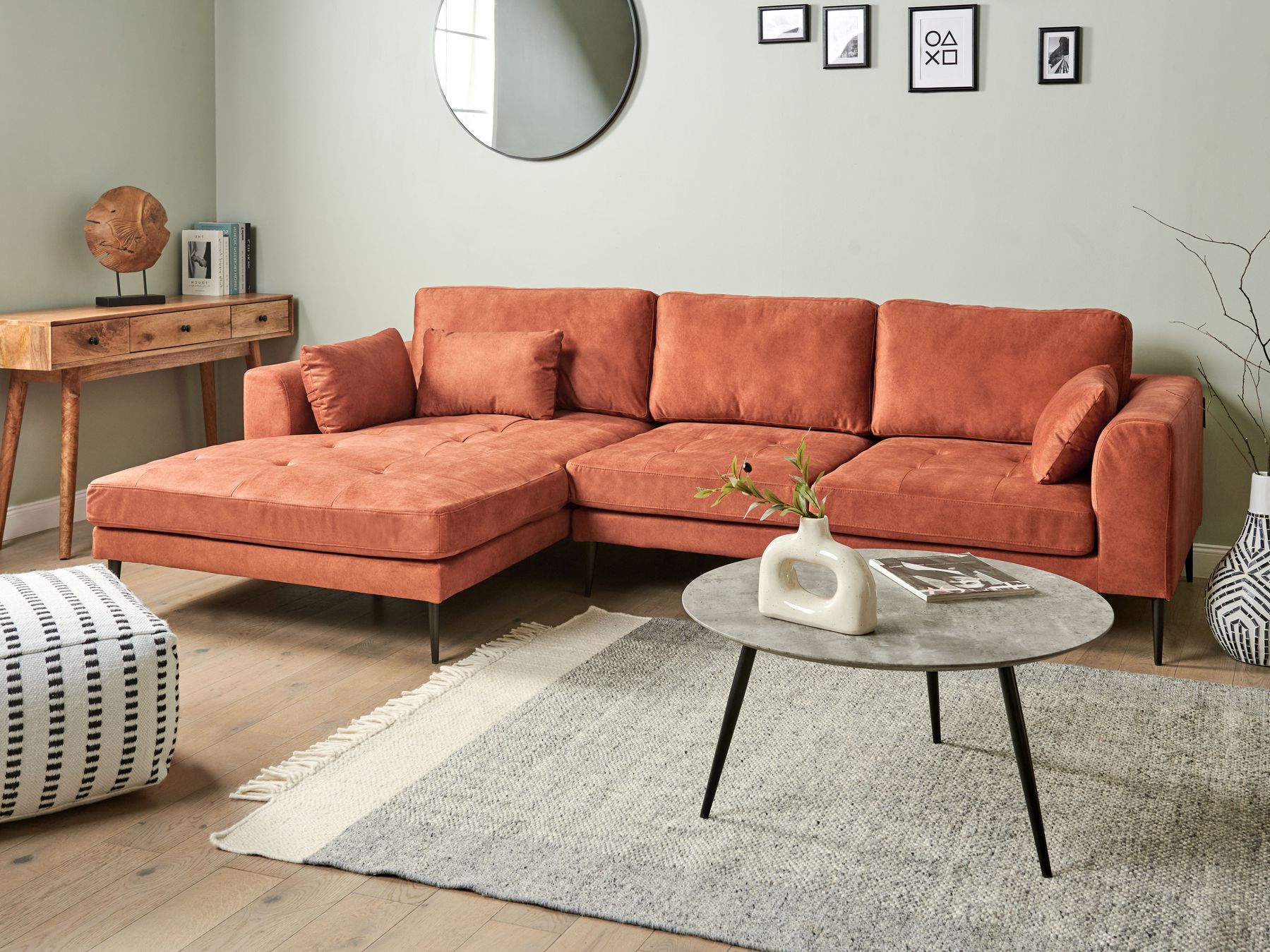 Velvet Right Hand Corner Sofa Orange FLAM