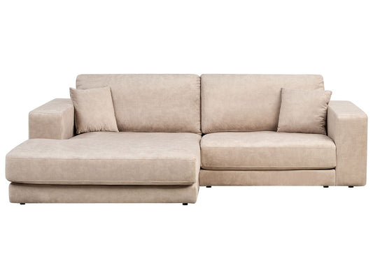 Right Hand 3 Seater Velvet Corner Sofa Beige LOFOTEN