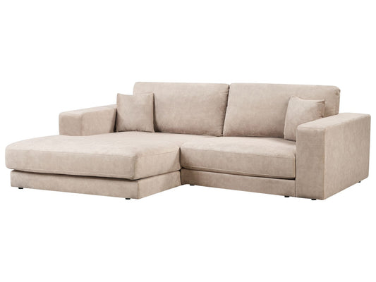 Right Hand 3 Seater Velvet Corner Sofa Beige LOFOTEN