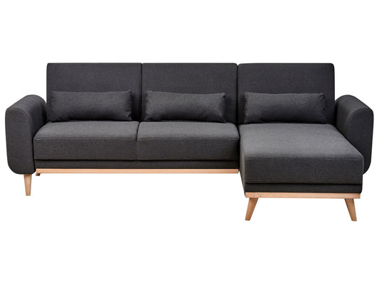 Left Hand Fabric Corner Sofa Bed Black OLLSTA