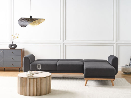 Left Hand Fabric Corner Sofa Bed Black OLLSTA