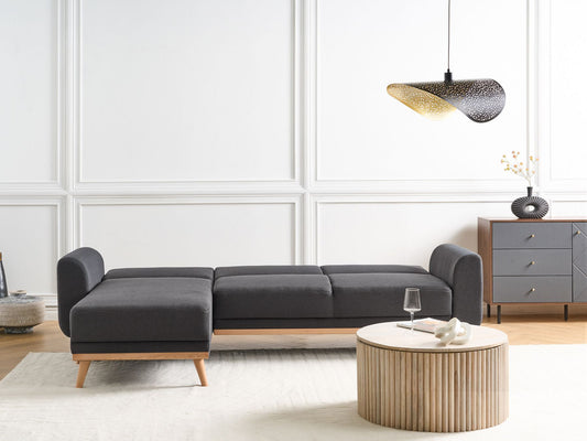 Right Hand Fabric Corner Sofa Bed Black OLLSTA
