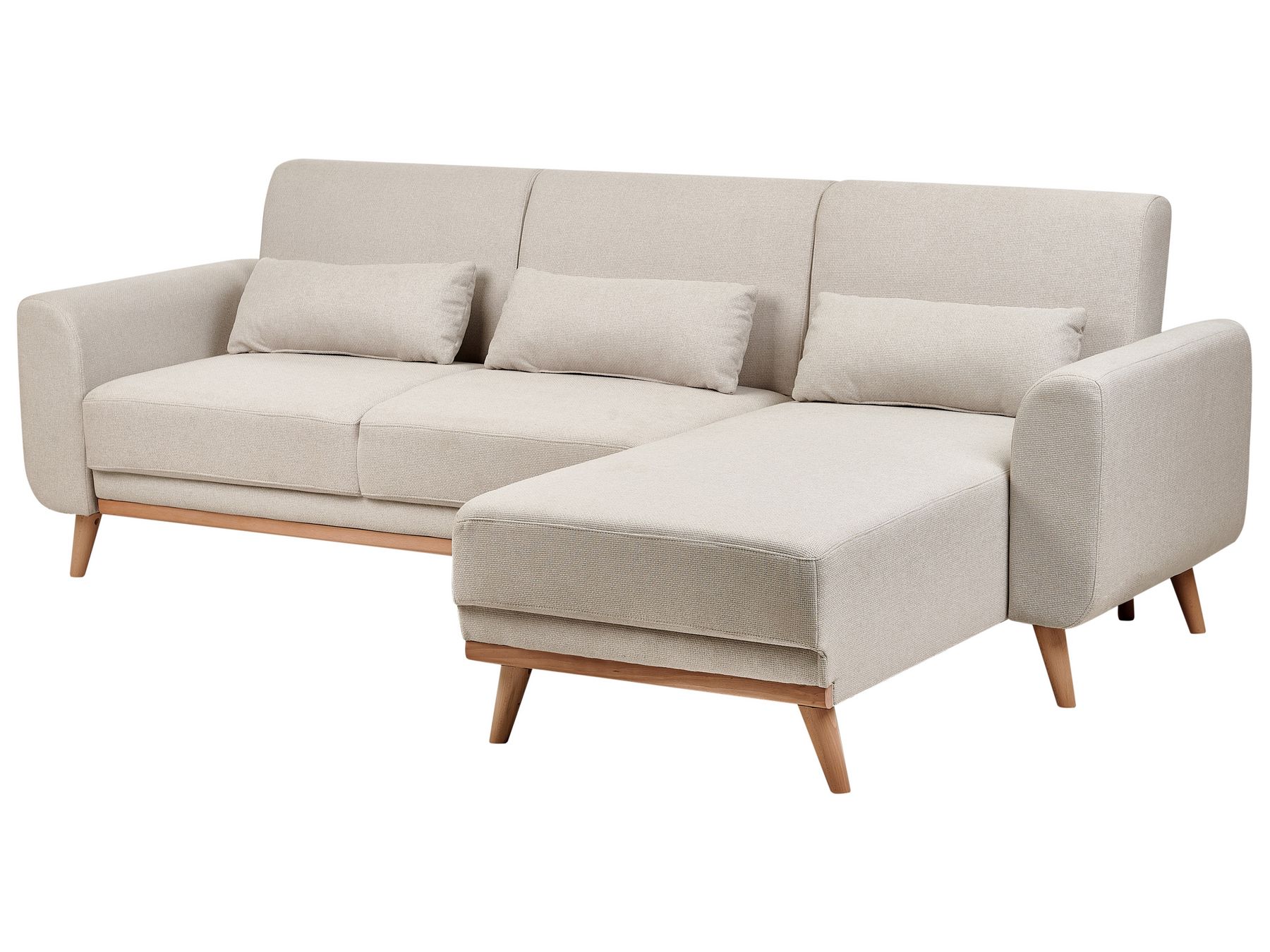 Left Hand Fabric Corner Sofa Bed Light Beige OLLSTA