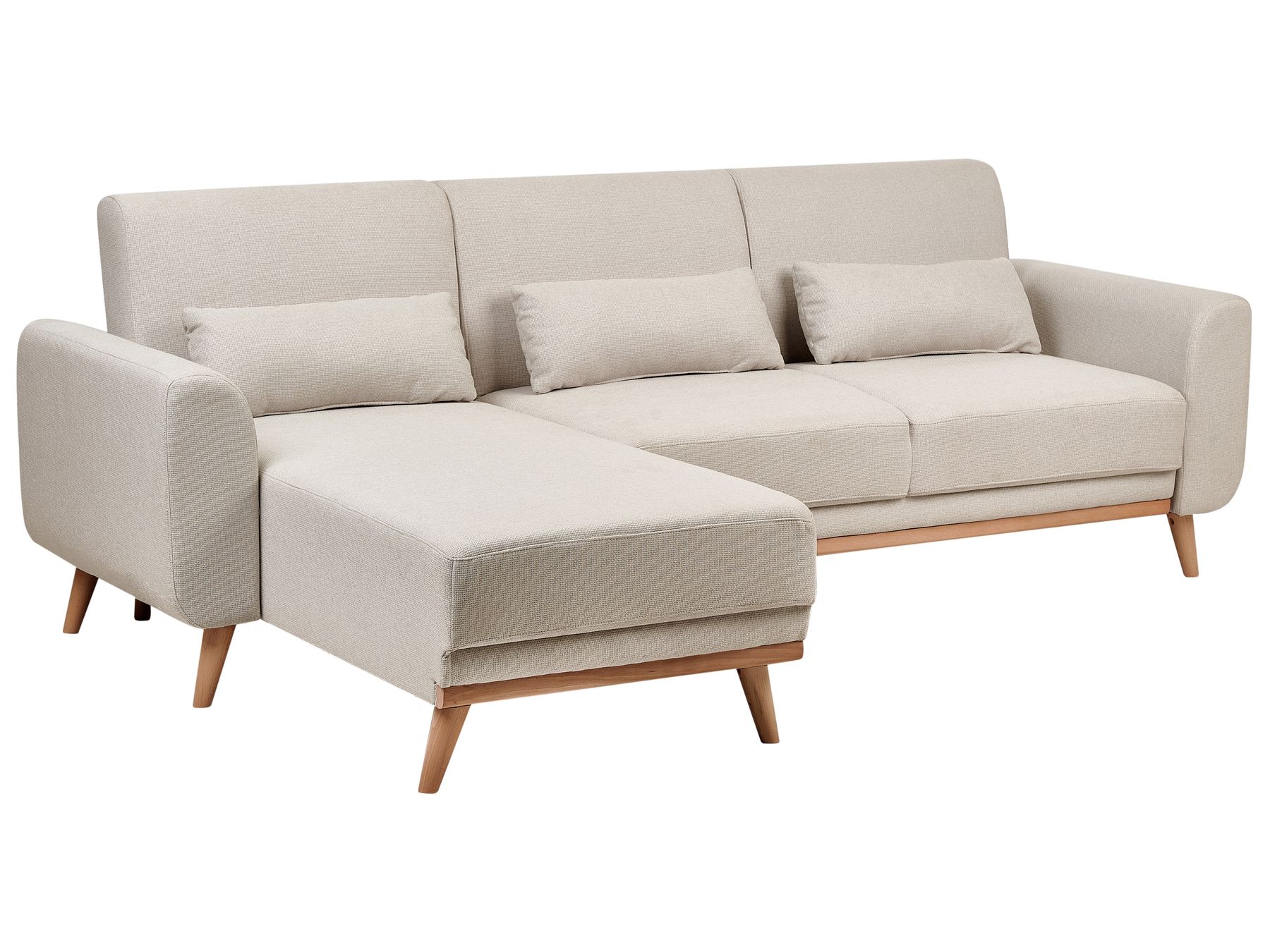 Right Hand Fabric Corner Sofa Bed Light Beige OLLSTA