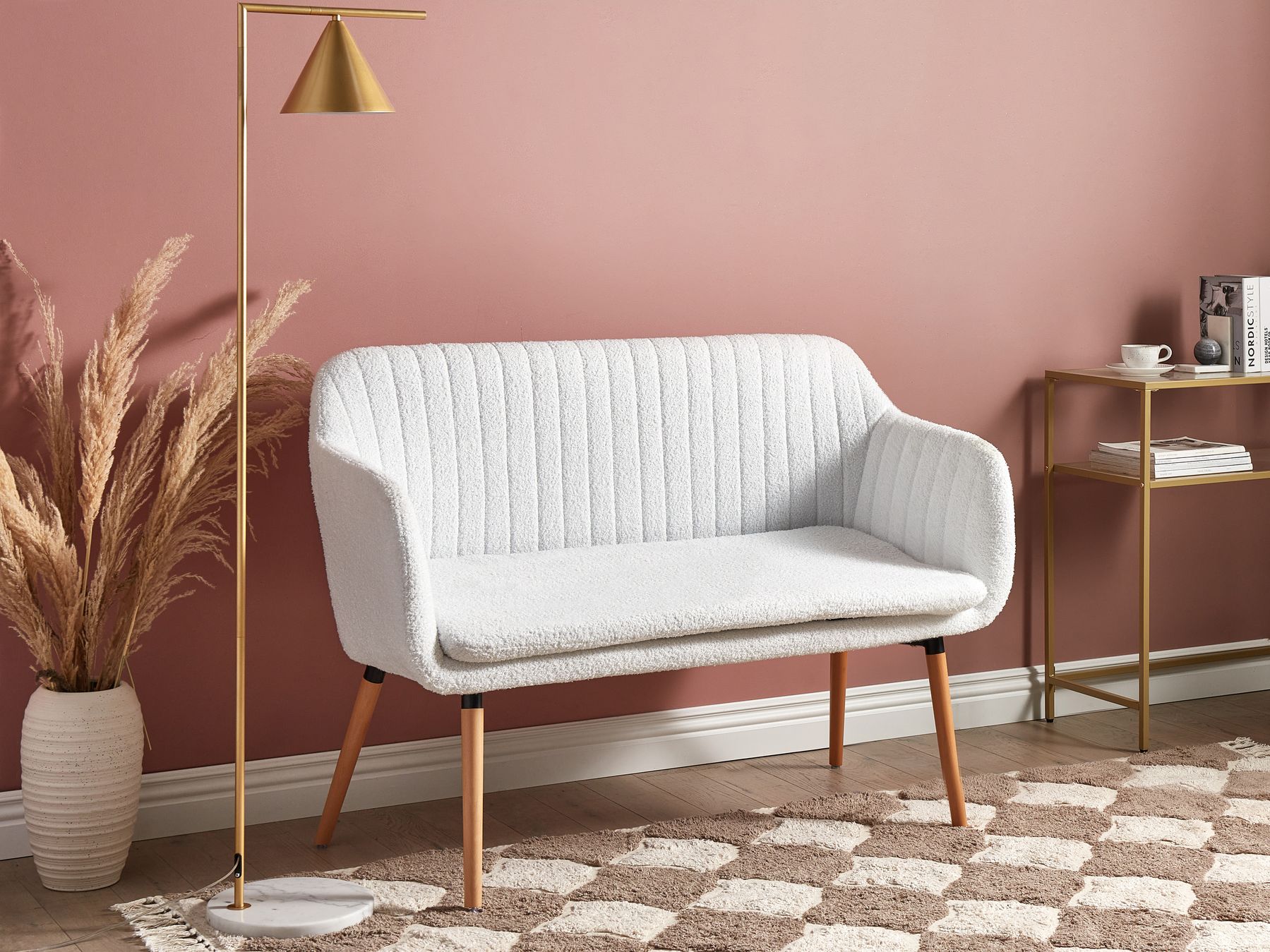 2 Seater Boucle Kitchen Sofa Off-White TABY