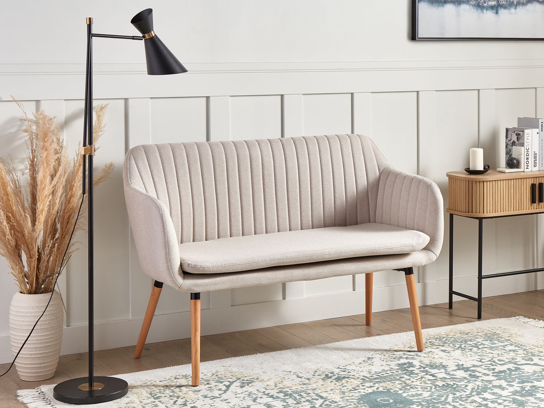 2 Seater Fabric Kitchen Sofa Light Beige TABY