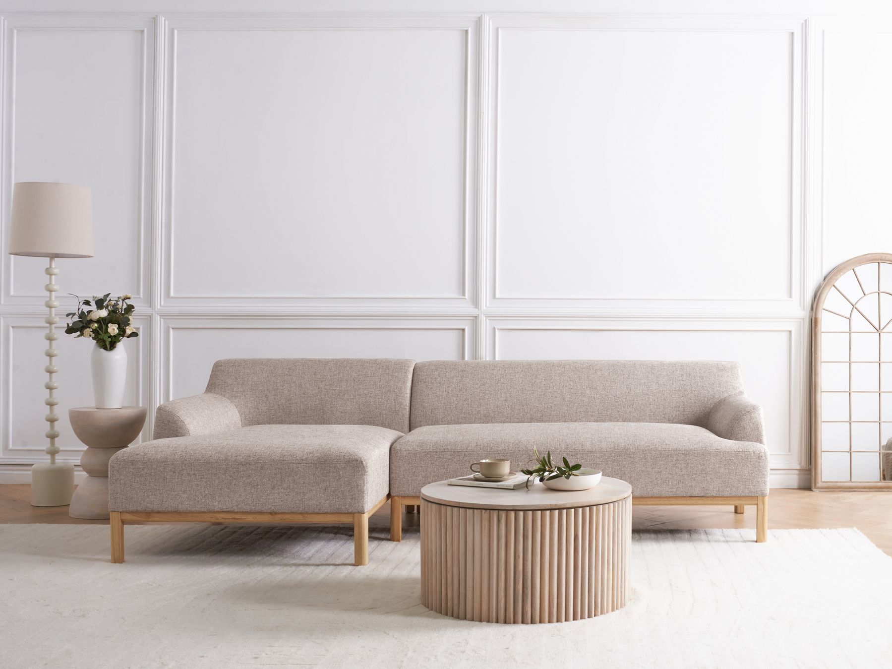 Right Hand Fabric Corner Sofa Light Brown SOSJO