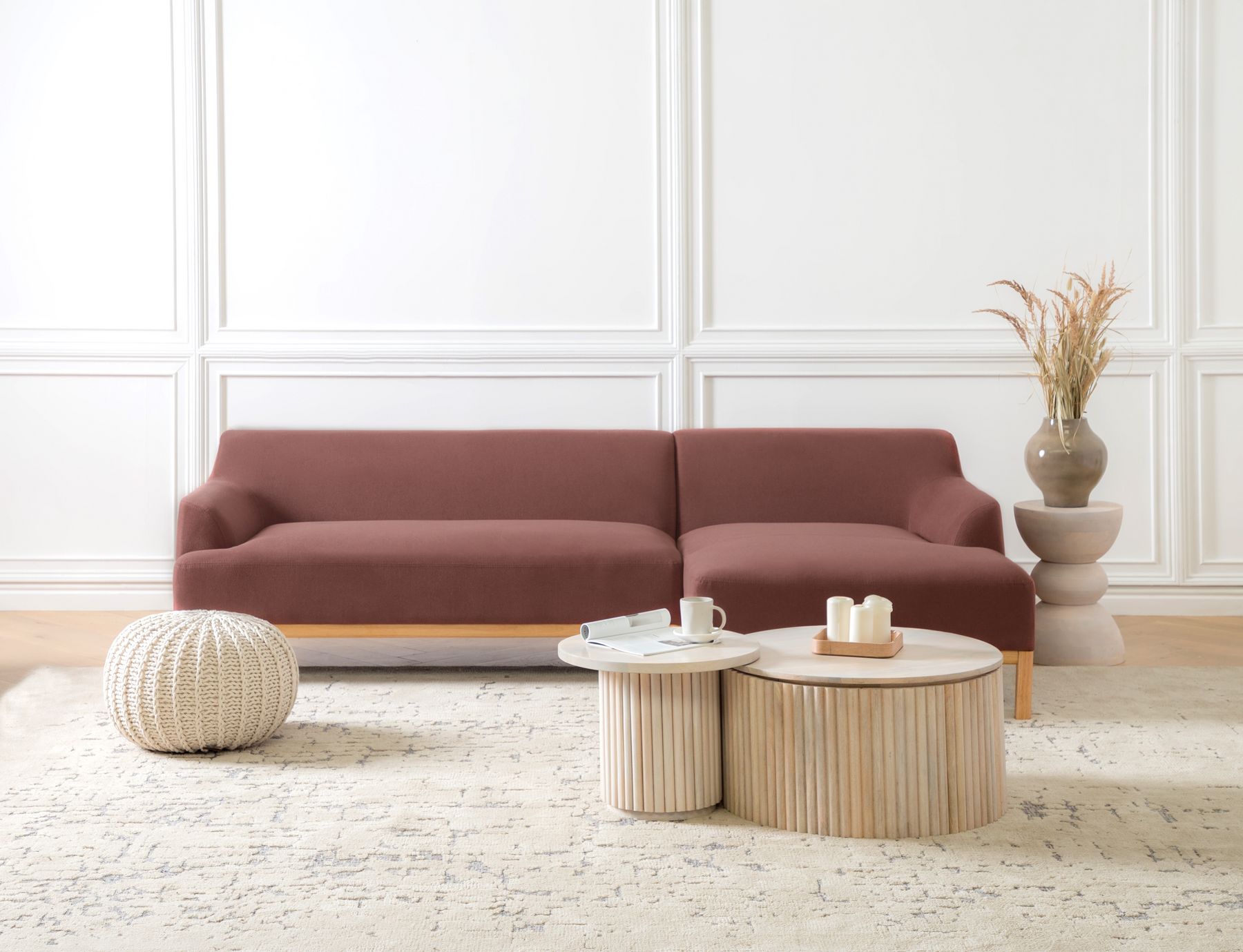 Left Hand Fabric Corner Sofa Burgundy SOSJO