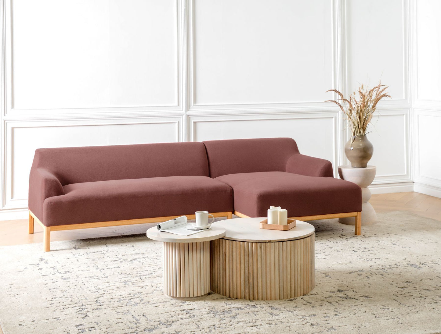 Left Hand Fabric Corner Sofa Burgundy SOSJO