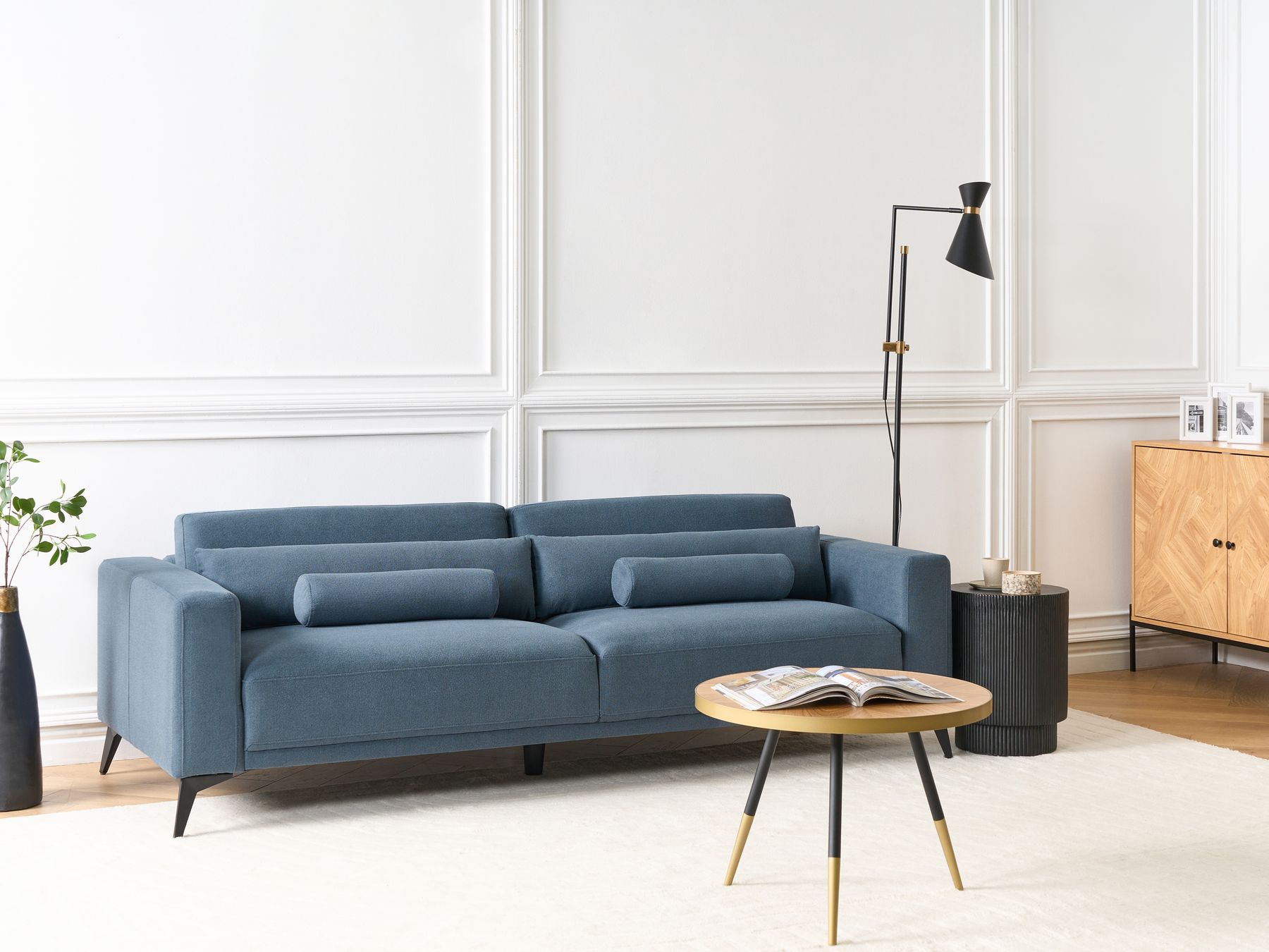 3 Seater Fabric Sofa Blue ANGE