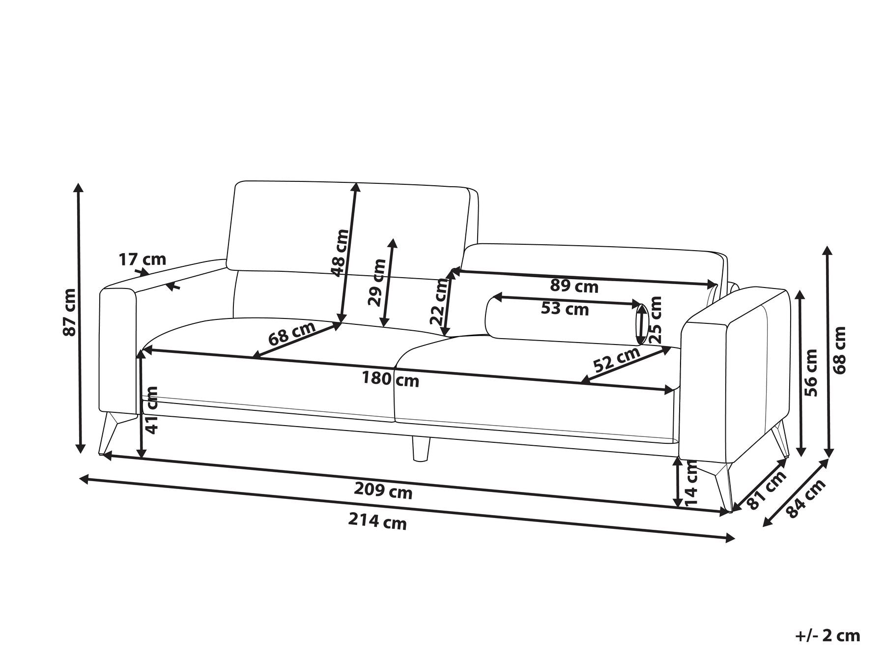 3 Seater Fabric Sofa Blue ANGE