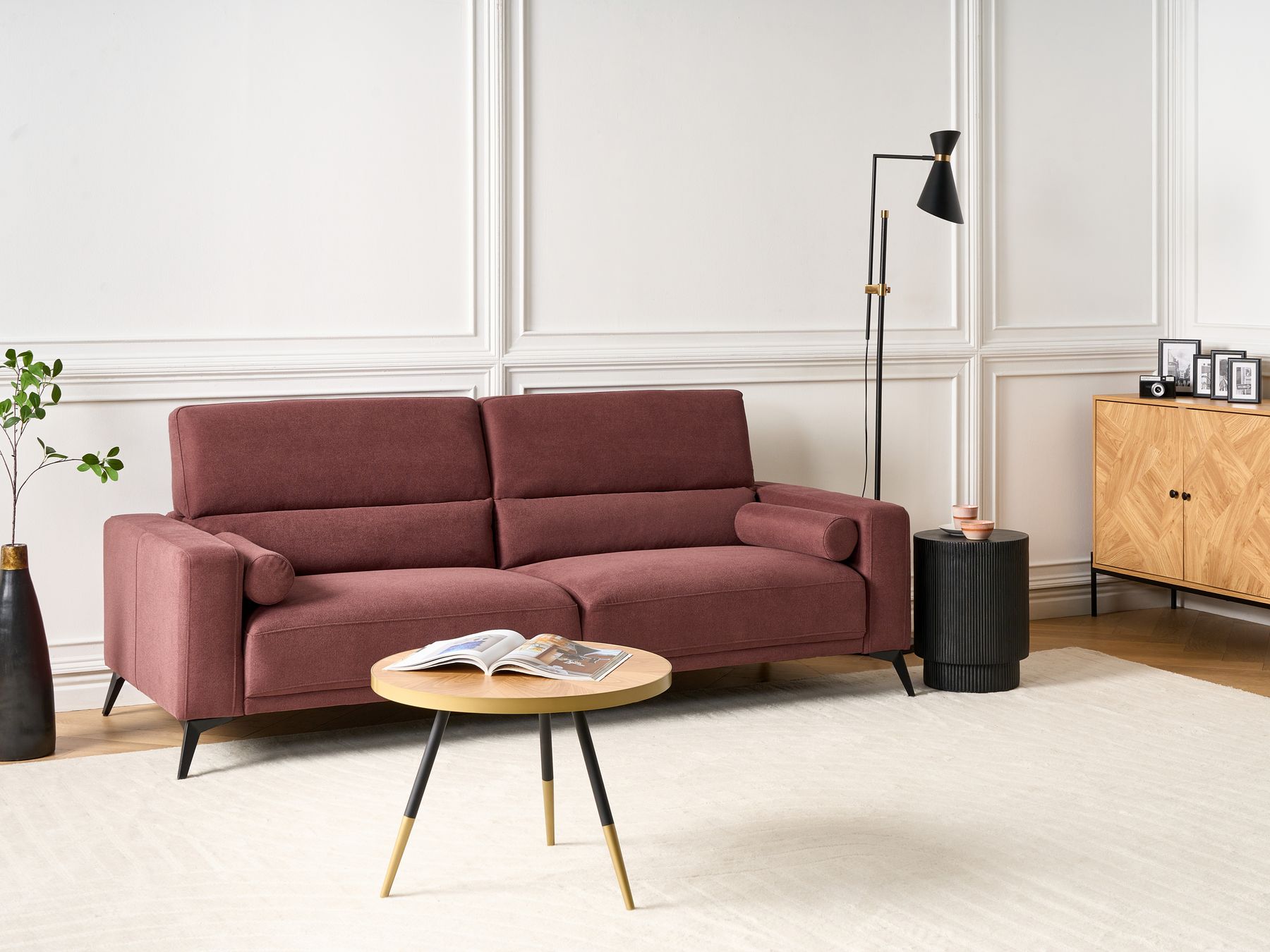 3 Seater Fabric Sofa Burgundy ANGE