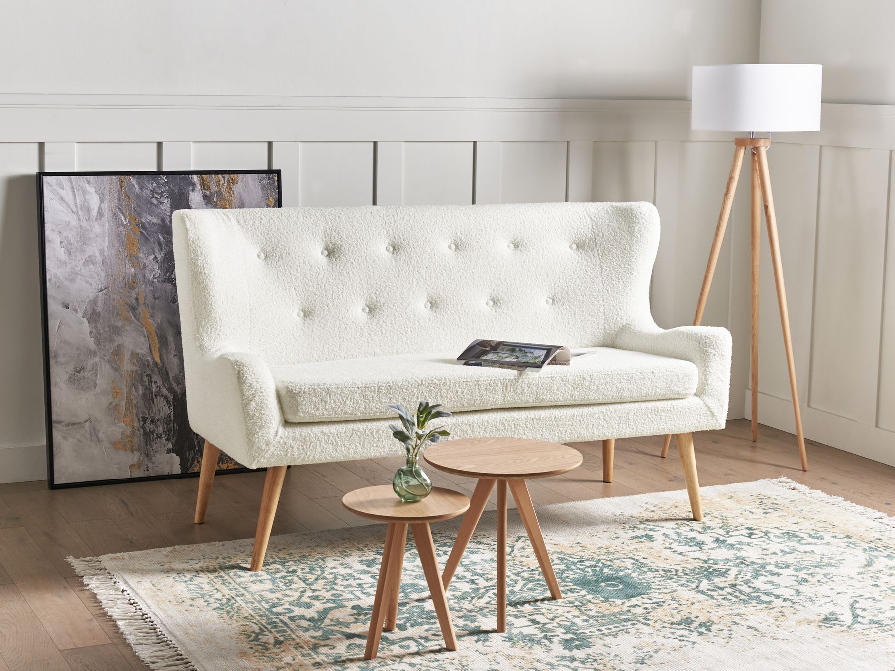 2 Seater Boucle Kitchen Sofa White SKIBBY