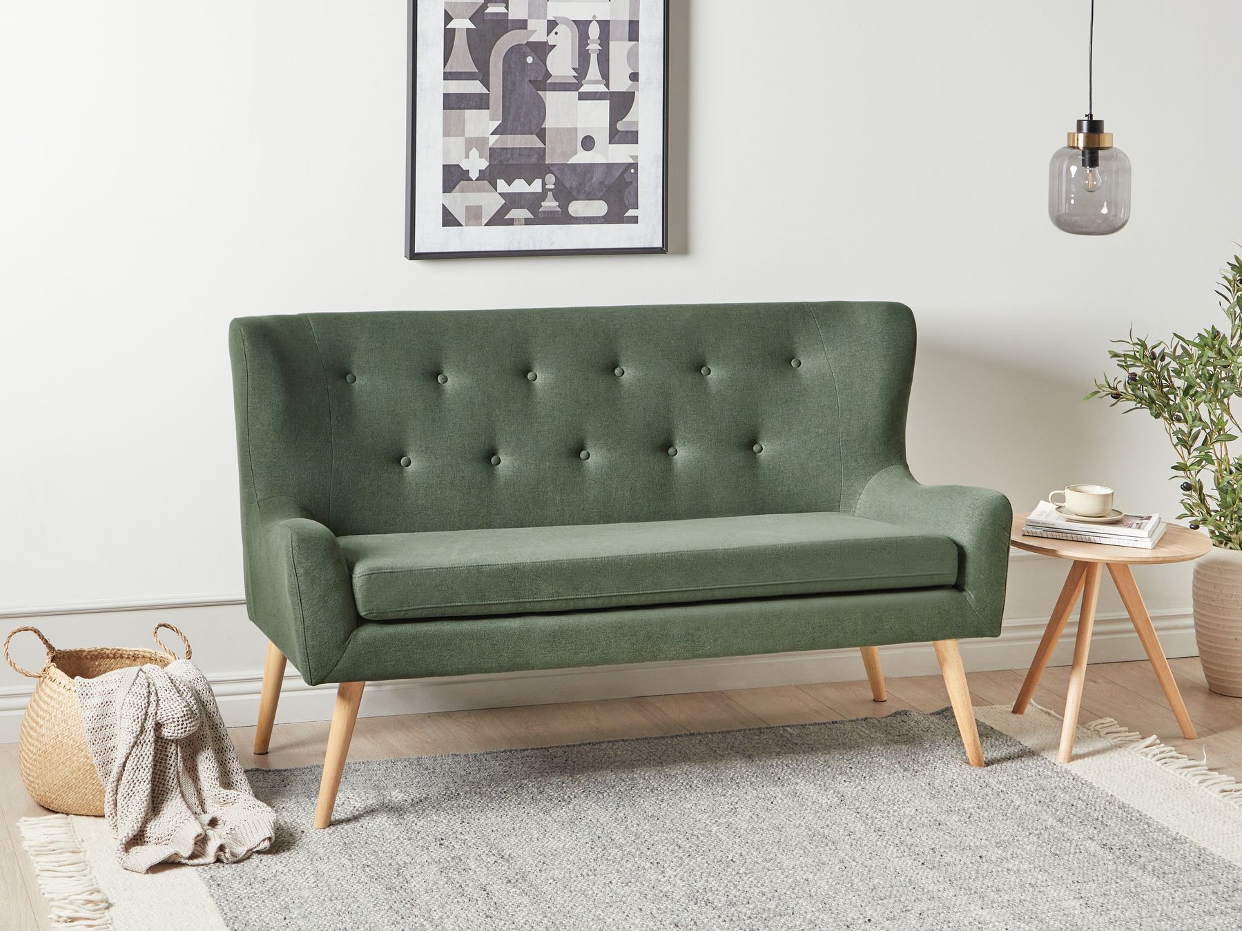 2 Seater Fabric Sofa Green SKIBBY
