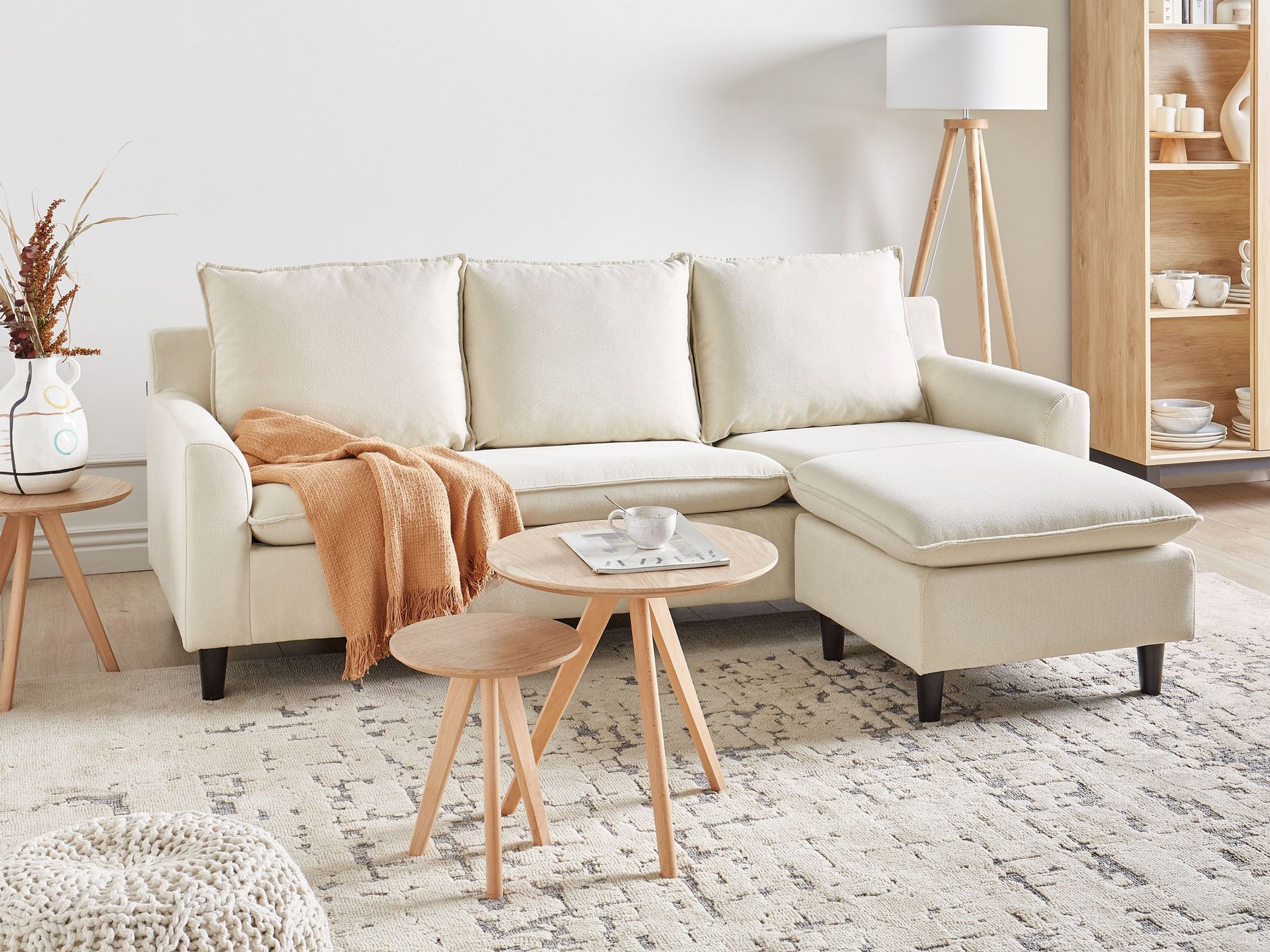 Left Hand Fabric Corner Sofa Light Beige ELVENES
