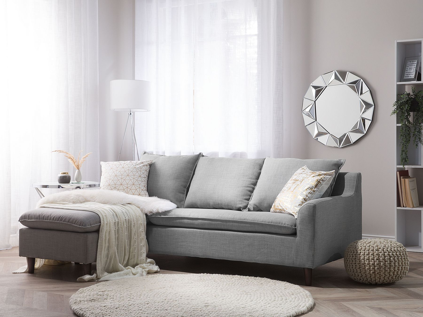 Right Hand Fabric Corner Sofa Light Grey ELVENES