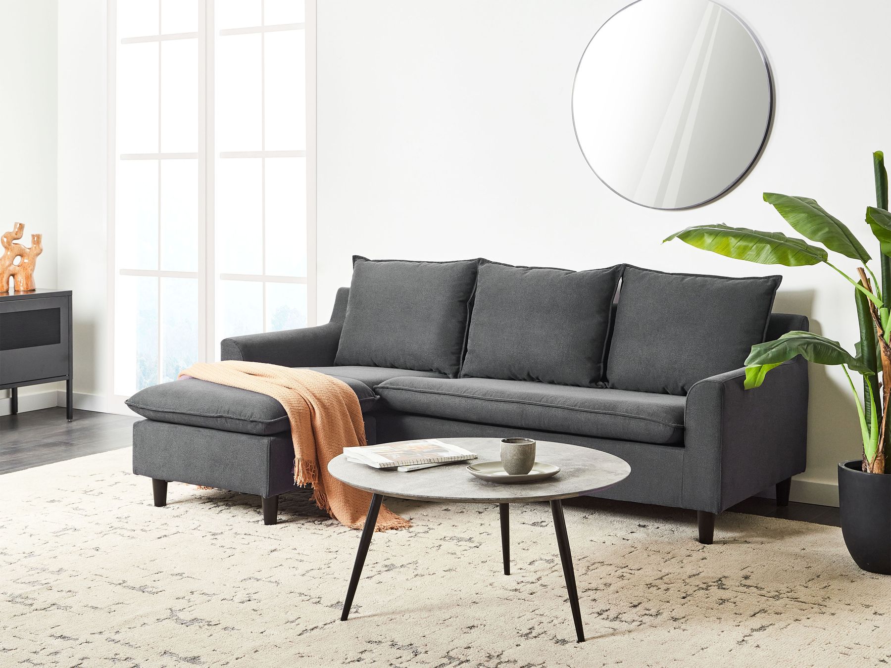Right Hand Fabric Corner Sofa Dark Grey ELVENES