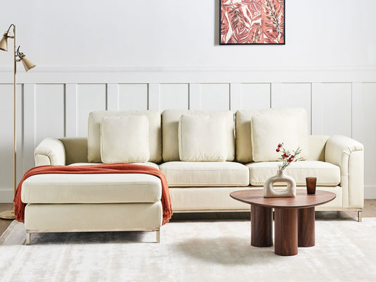 Right Hand Fabric Corner Sofa with Ottoman Beige OSLO