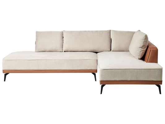 Left Hand Modular Fabric Corner Sofa Beige and Brown MYKEN