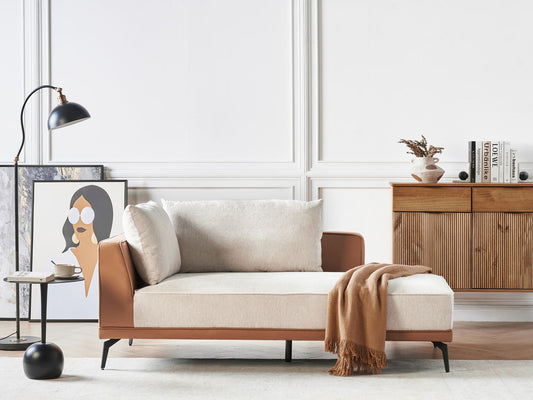 Left Hand Modular Fabric Corner Sofa Beige and Brown MYKEN