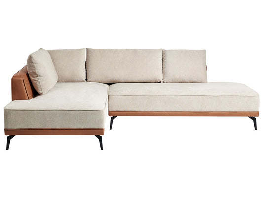 Right Hand Modular Fabric Corner Sofa Beige and Brown MYKEN