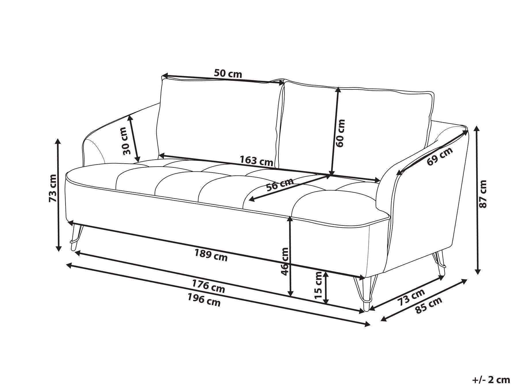 3 Seater Fabric Sofa Burgundy HOBRO
