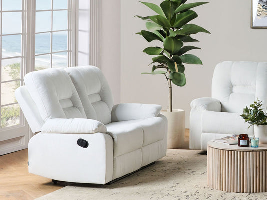 2 Seater Fabric Manual Recliner Sofa White BERGEN
