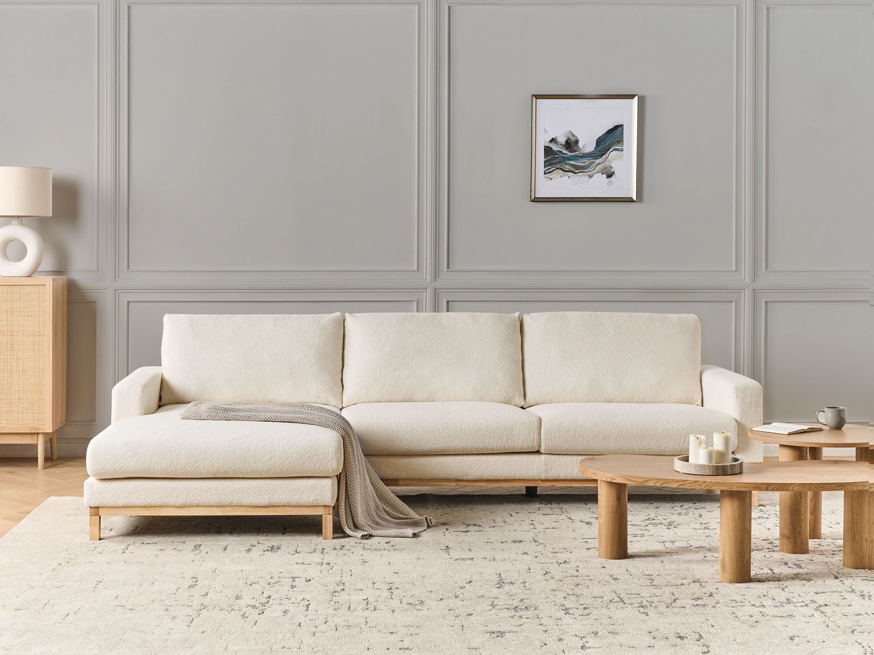 Right Hand Boucle Corner Sofa White SIGGARD