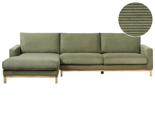 Right Hand Jumbo Cord Corner Sofa Green SIGGARD