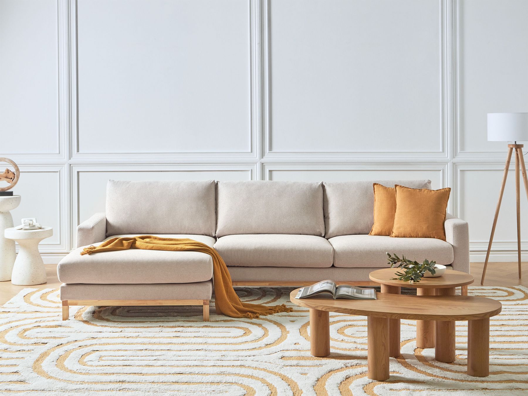 Right Hand Fabric Corner Sofa Beige SIGGARD