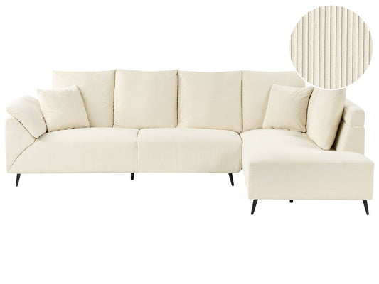 Left Hand Corduroy Corner Sofa Light Beige LUNNER
