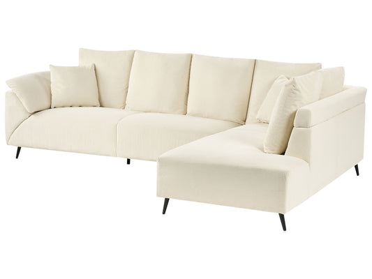 Left Hand Corduroy Corner Sofa Light Beige LUNNER