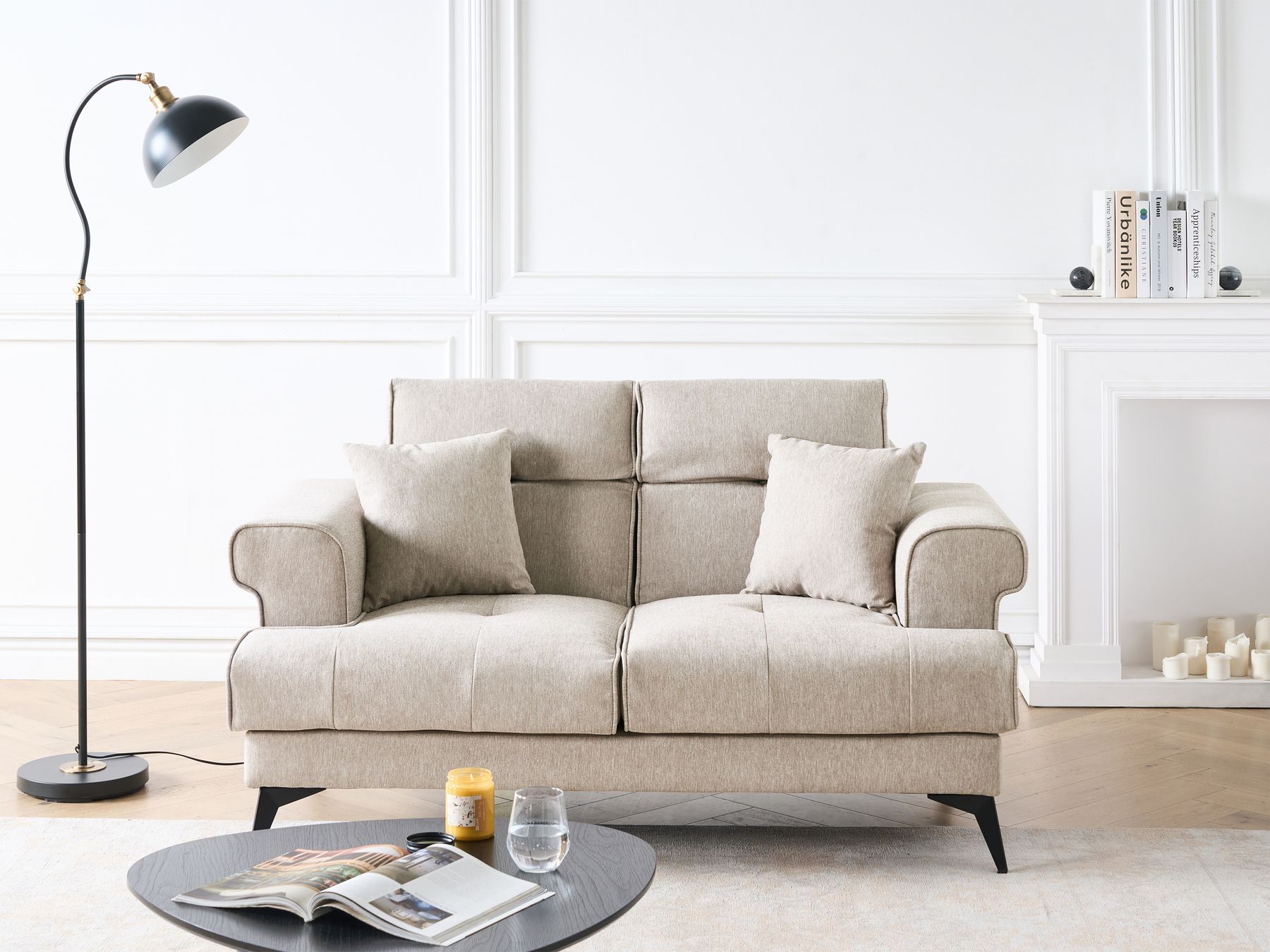 2 Seater Fabric Sofa Taupe SKIVE