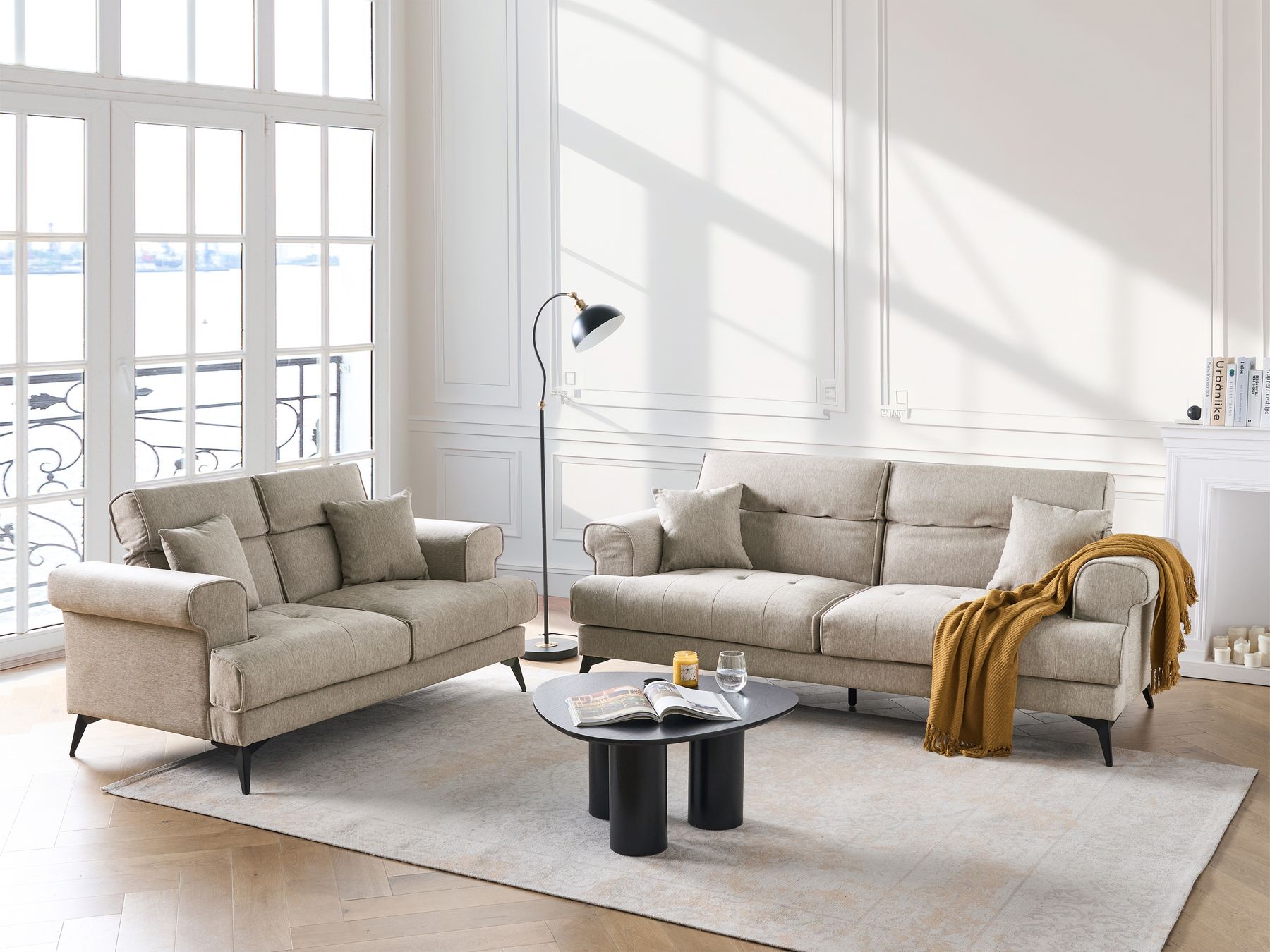 2 Seater Fabric Sofa Taupe SKIVE
