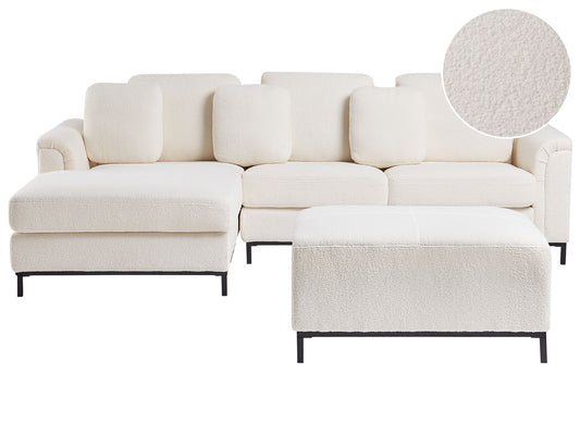 Right Hand Boucle Corner Sofa with Ottoman White OSLO
