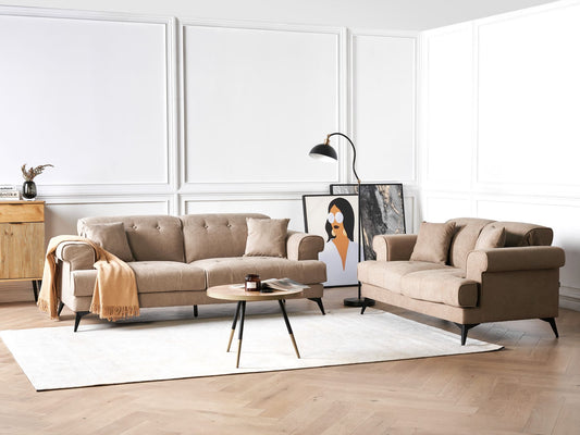 2 Seater Fabric Sofa Light Brown SKIVE
