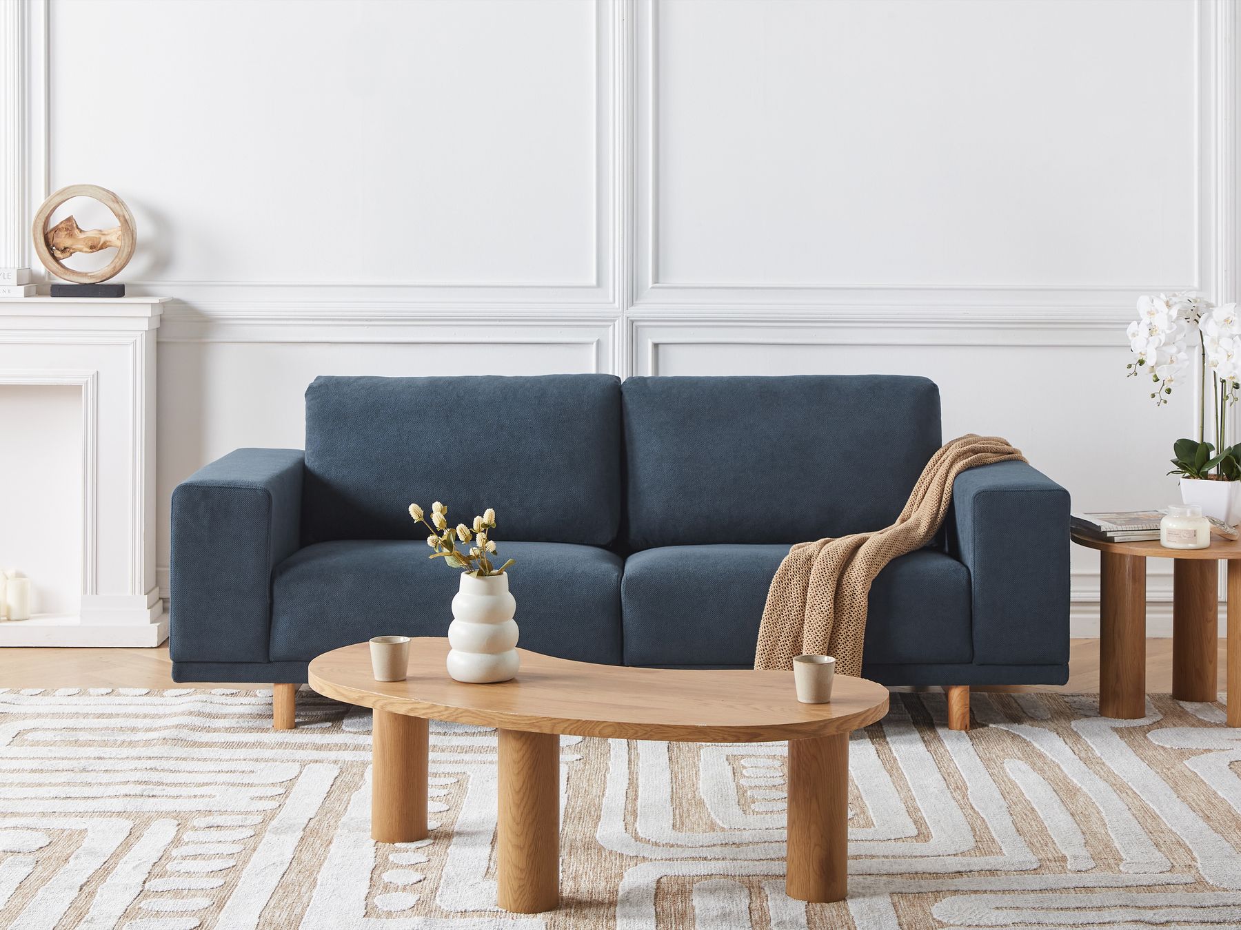 3 Seater Fabric Sofa Blue NIVALA
